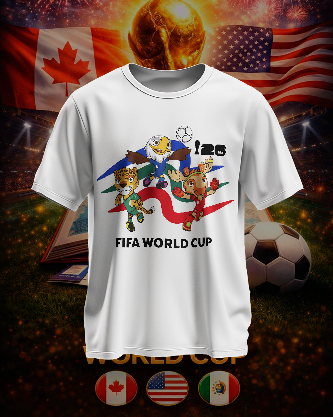 PACK Dtf UV World Cup 2026 PNG Paquete Clipart, Mascotas Mundial, Mexico, Canada, Estados Unidos, Pelota, copa del mundo