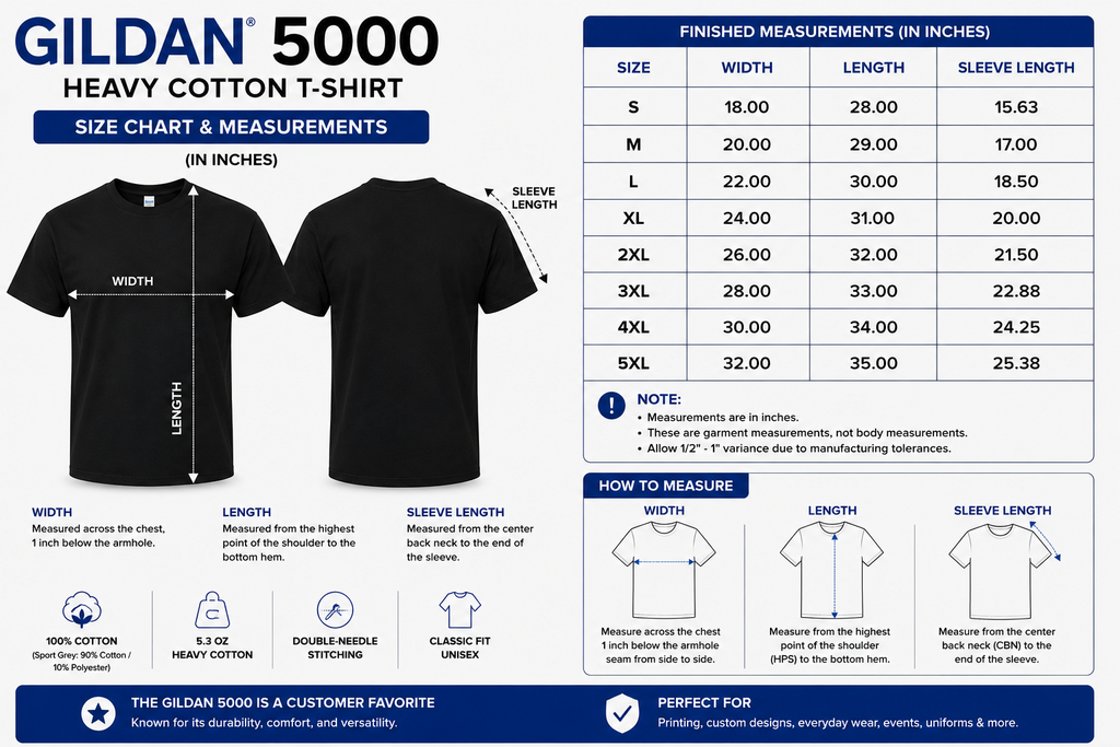 Gildan 5000 Blank T-Shirt | Adult Unisex Heavy Cotton Tee | Black White S-5XL