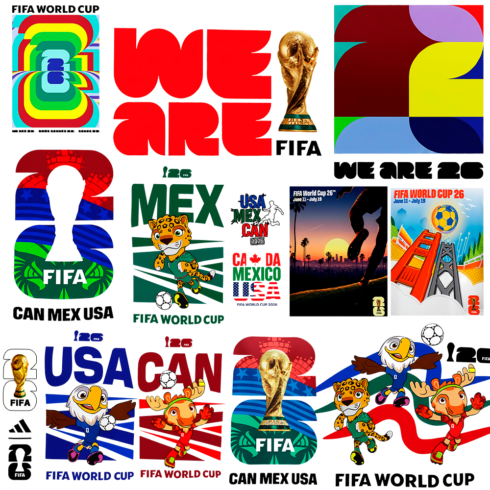 PACK Dtf UV World Cup 2026 PNG Paquete Clipart, Mascotas Mundial, Mexico, Canada, Estados Unidos, Pelota, copa del mundo